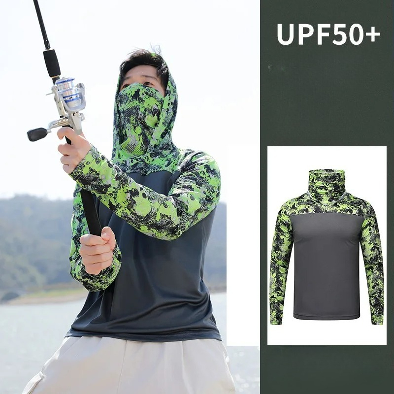 Fishing Shirt Uv Protection - Anglerhemd mit Kapuze für Herren Sonnenschutzkleidung